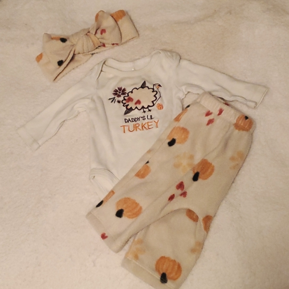 Daddys Little Turkey outfit. Matching pants and bow.